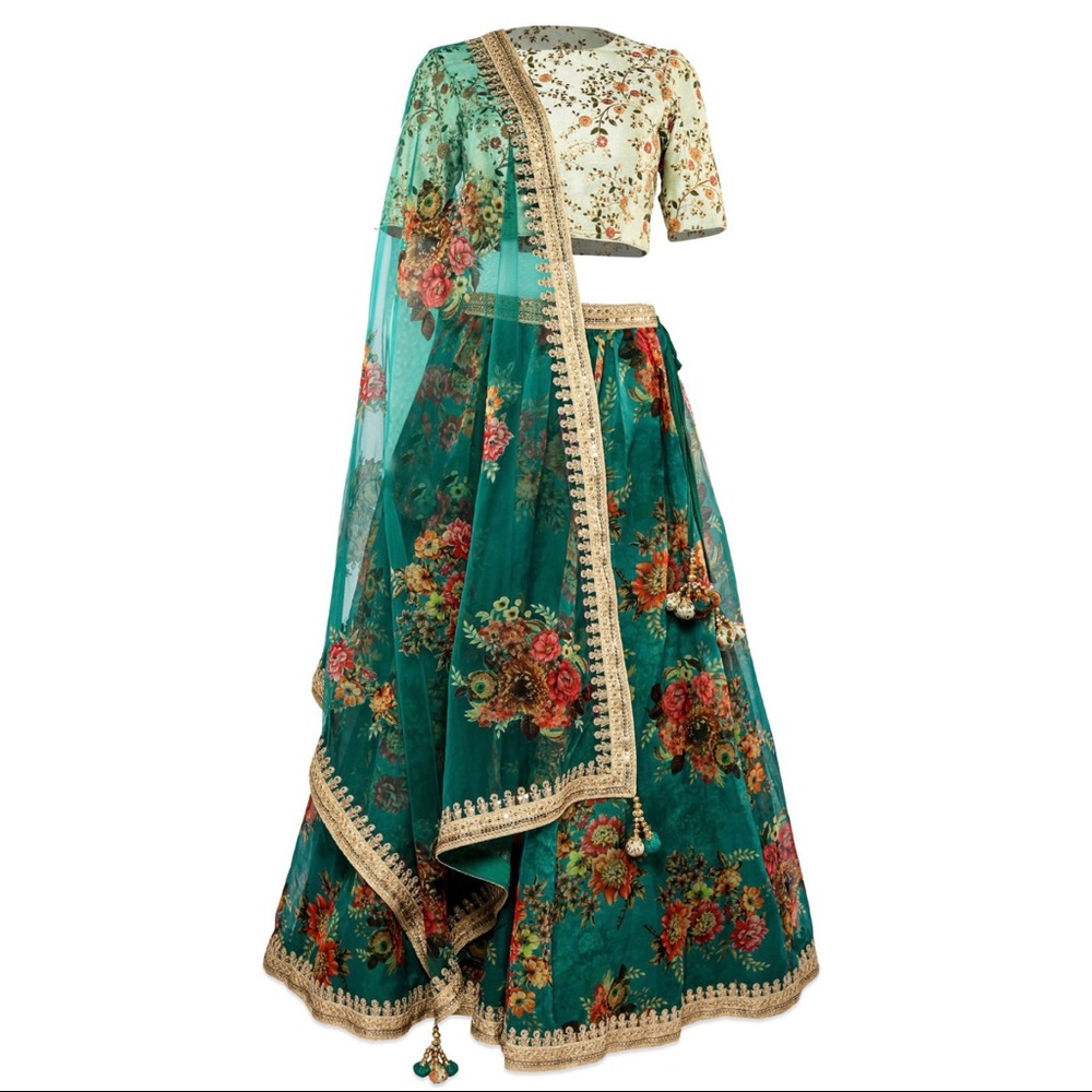 Green Embroidered Lehenga